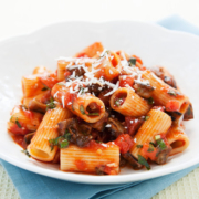 Pasta con le melanzane e pancetta